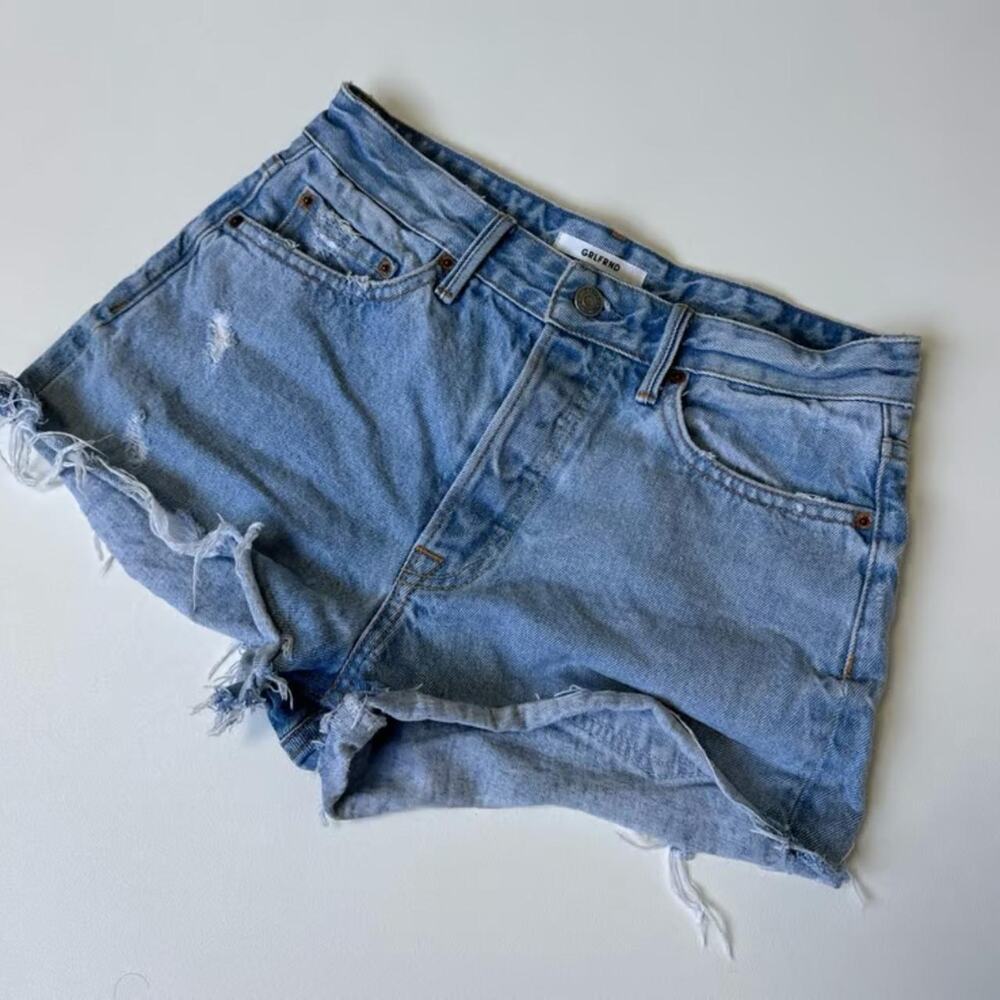 GRLFRND Cindy High Rise Cut Off Distressed Denim Shorts Light Wash Size 26